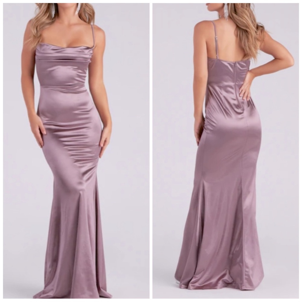 Windsor Lavender Purple Formal Satin Cowl Neck Prom Maxi Long Dress Sz Medium